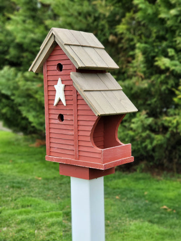 Bird Feeder and House Amish Handmade, Wooden Birdhouse and Feeder Combo
