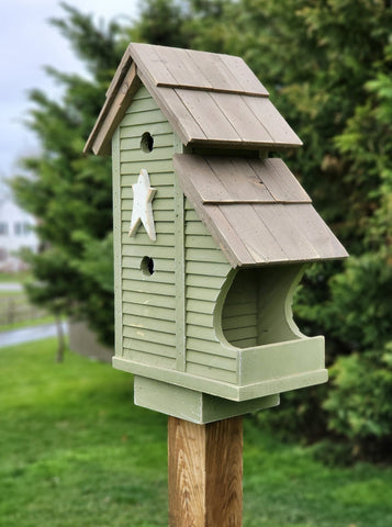 Bird House and Feeder Combo Amish Handmade Wooden