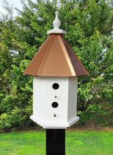 Load image into Gallery viewer, Bird House - 4 Nesting Compartments - Handmade - Weather Resistant - Wooden - Copper Roof - Birdhouse Outdoor - Post Not Included
