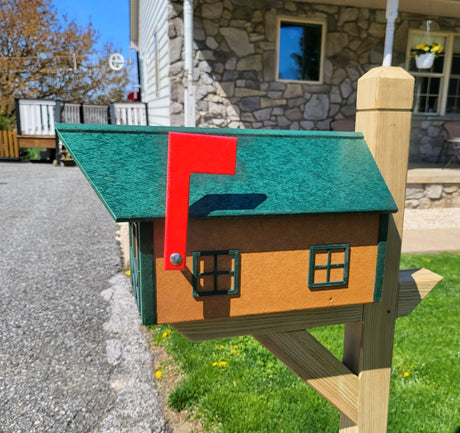 Amish Mailbox - Green Roof and Trim, Cedar Box - Poly Lumber Barn Style Handmade  Weather Resistant - Barn Mailboxes Poly