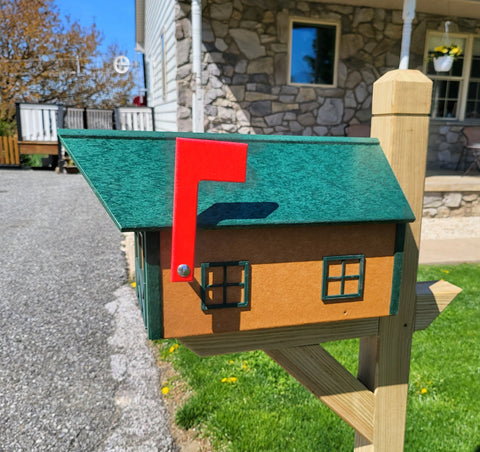 Amish Mailbox - Green Roof and Trim, Cedar Box - Poly Lumber Barn Style Handmade  Weather Resistant