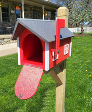 Load image into Gallery viewer, Country Mailbox Red Box, White Trim, Black Roof, Amish Handmade Barn Mailbox Poly Lumber Weather Resistant
