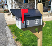 Load image into Gallery viewer, Barn Mailbox Gray Box, White Trim, Black Roof, Amish Made Mailbox Poly Lumber Weather Resistant

