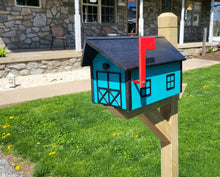 Load image into Gallery viewer, Country Barn Mailbox Teal Box, Black Box and Trim, Amish Handmade Mailbox Poly Lumber Weather Resistant
