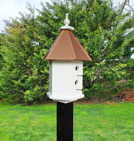 Bird House - 4 Nesting Compartments - Handmade - Weather Resistant - Wooden - Copper Roof - Birdhouse Outdoor - Post Not Included