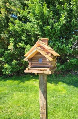 Log Cabin Bird Feeder, Amish Handmade, Cedar Roof