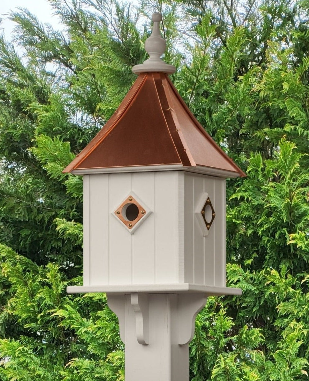 Birdhouse Copper Roof With Copper Predator Guards Handmade Vinyl Large With 4 Nesting Compartments Weather Resistant, Copper Top Birdhouse