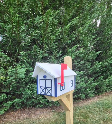 Amish Mailbox All White - Poly Lumber Barn Style Handmade  Weather Resistant - Barn Mailboxes Poly