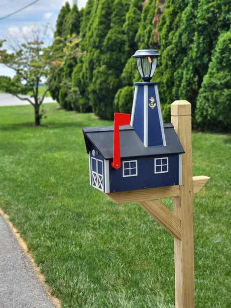 solar mailbox, lighthouse, Lighthouse mailbox, mailbox with lighthouse, unique mailboxes, large mailbox