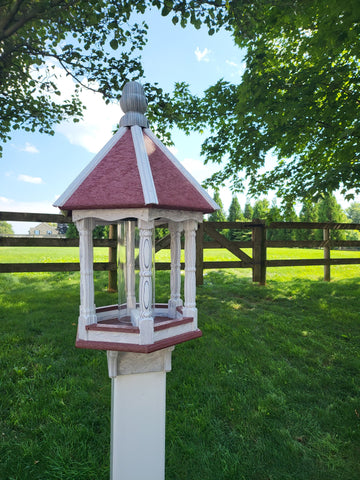 Amish Bird Feeder Handmade With a Rustic Designed Trim, Poly Lumber With Premium Feeding Tube - Easy Mounting - Bird Feeders For Outdoors