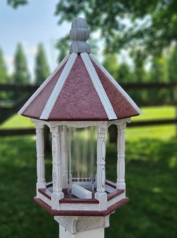 Amish Bird Feeder Handmade With a Rustic Designed Trim, Poly Lumber With Premium Feeding Tube - Easy Mounting - Bird Feeders For Outdoors