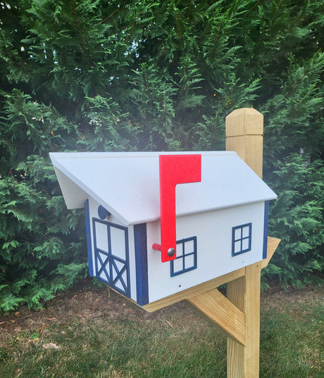 Amish Mailbox All White - Poly Lumber Barn Style Handmade  Weather Resistant - Barn Mailboxes Poly