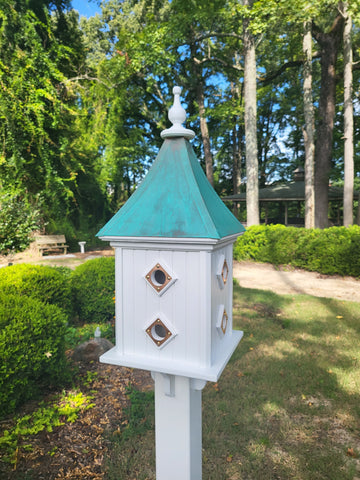 Patina Copper Roof Birdhouse Handmade Large With 8 Nesting Compartments Weather Resistant Birdhouses Outdoor