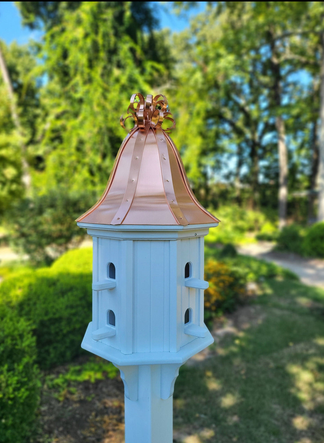 Bell Copper Roof Bird House With Curly Copper Design, 8 Nesting Compartments, Extra Large Weather Resistant Birdhouse