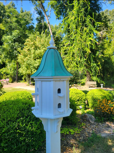 Bell Patina Copper Roof Bird House, 8 Nesting Compartments, Extra Large Weather Resistant Birdhouse - Patina Copper Roof