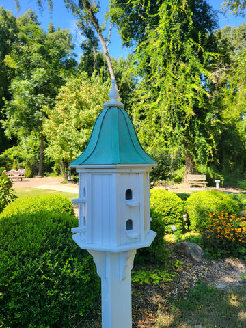 Bell Patina Copper Roof Bird House, 8 Nesting Compartments, Extra Large Weather Resistant Birdhouse