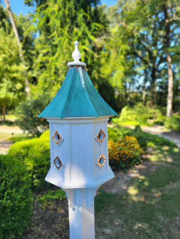 Patina Copper Roof Birdhouse Handmade, Octagon Shape, Extra Large With 8 Nesting Compartments, Weather Resistant Birdhouse Outdoor