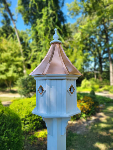 Copper Roof Birdhouse Handmade, Octagon Shape, Patina Copper Extra Large With 4 Nesting Compartments, Predator Guards