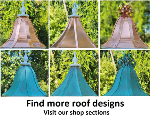 Bird Feeder Patina Copper Roof, Large, 6 Sided, Bell Shaped Roof, Premium Feeding Tube