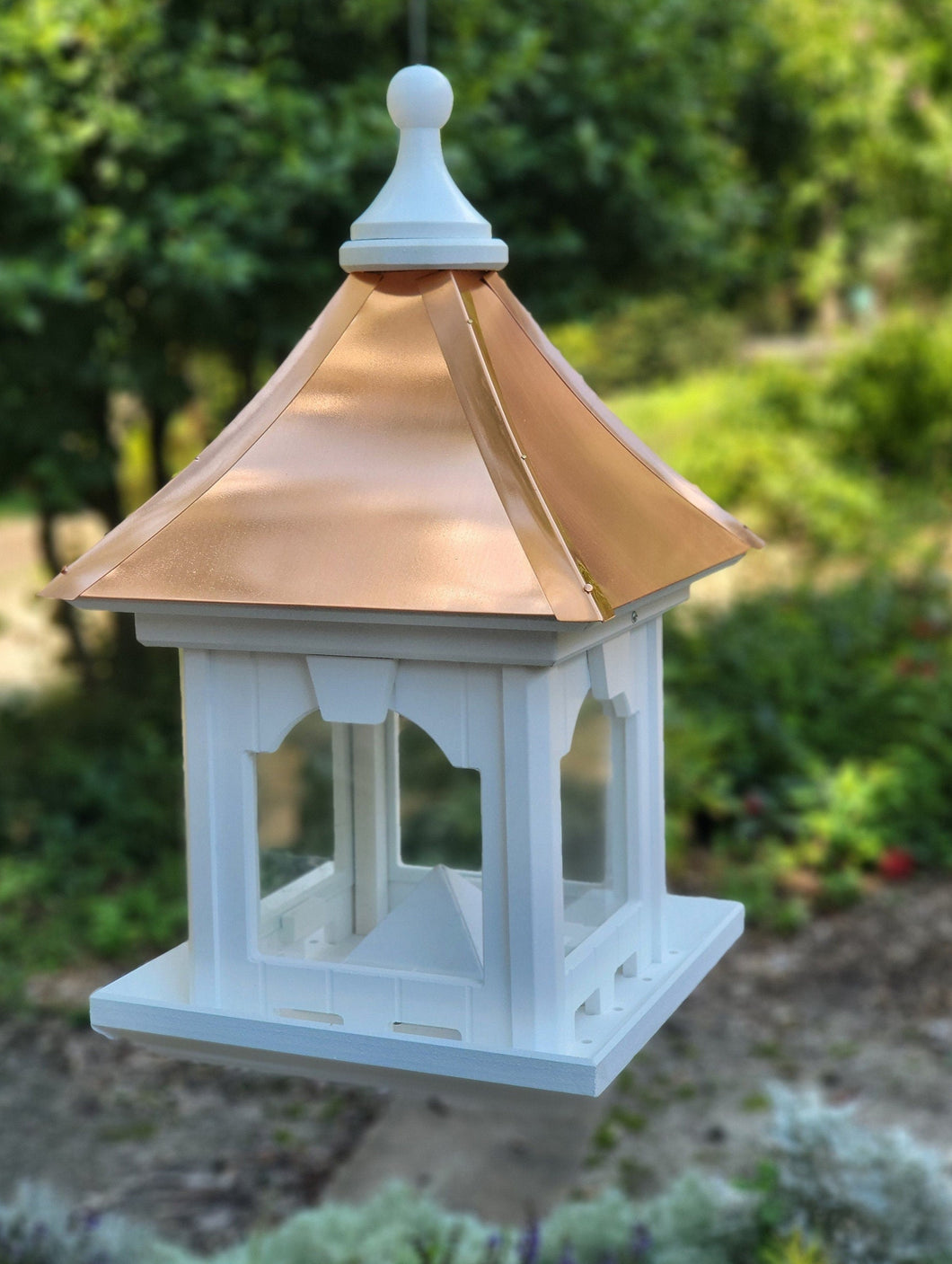 Hanging Bird Feeder, Copper Roof, Large Capacity Feed Tray, Square Design