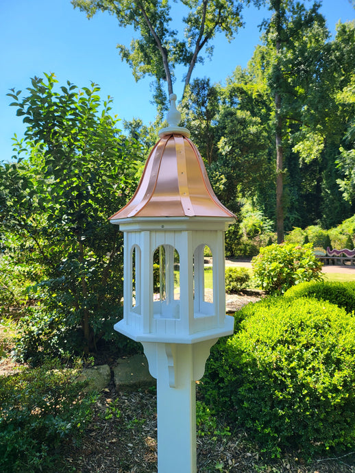 Large Bird Feeder Copper Roof, 8 Sided Octagon, Premium Feeding Tube, Roof Options - Copper