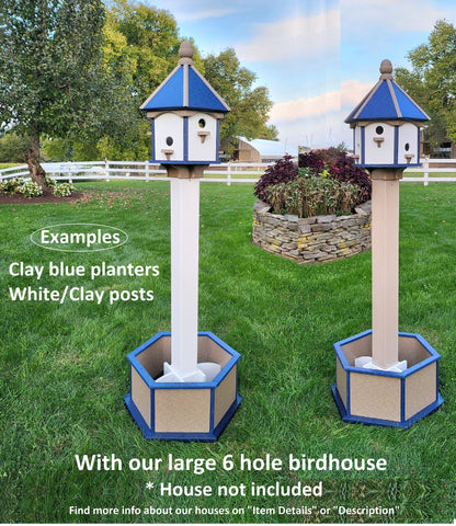Bird House Planter - Bird Feeder Planter - Clay - Set of Planter & Post - Choose Planter Colors to Match Your House/Feeder