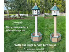Load image into Gallery viewer, Bird House Planter - Bird Feeder Planter - Clay - Set of Planter &amp; Post - Choose Planter Colors to Match Your House/Feeder
