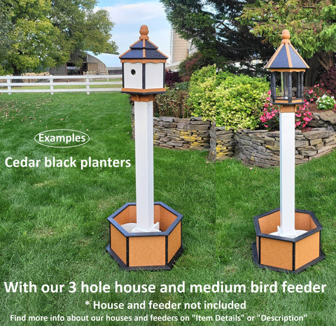 Planter Set For Bird Feeder and Birdhouse - Cedar - Set of Planter & Post - Choose Planter Colors to Match Your House/Feeder