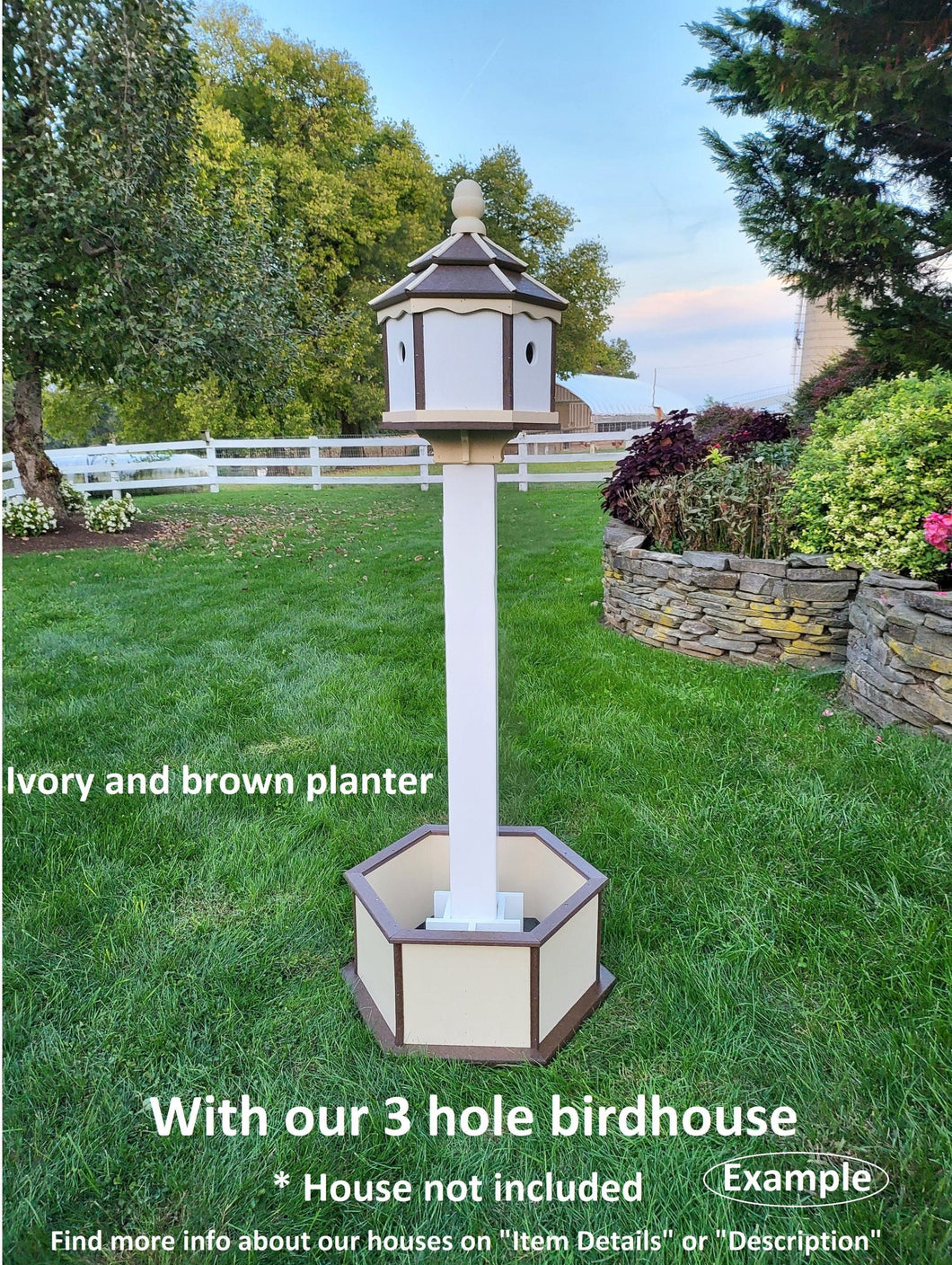 Planter Kit For Bird Feeder and Birdhouse - Ivory - Set of Planter & Post - Choose Planter Colors to Match Your House/Feeder