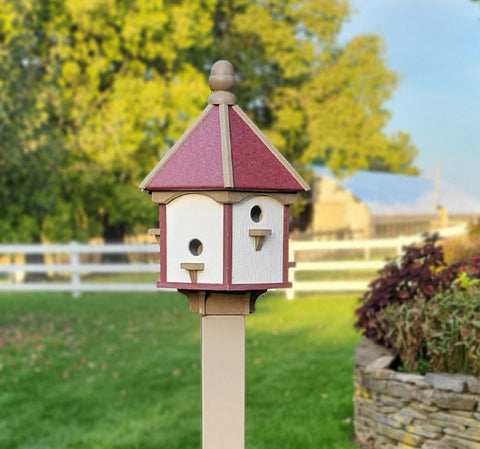 X-Large Bird House - 6 Nesting Compartments - Amish Handmade - Weather Resistant - Made of Poly Lumber - Birdhouse Outdoor