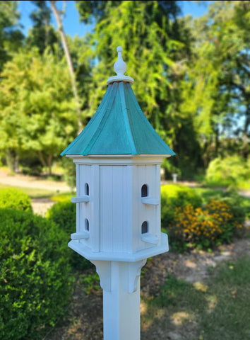Patina Copper Roof Birdhouse Handmade, Octagon Shape, Extra Large With 8 Nesting Compartments, Weather Resistant Birdhouse Outdoor