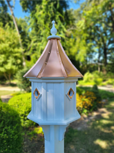 Copper Roof Birdhouse Handmade, Octagon Shape, Extra Large With 4 Nesting Compartments, Predator Guards - Copper Roof
