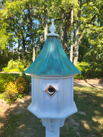 Copper Roof Birdhouse Handmade, Octagon Shape, Extra Large With 4 Nesting Compartments, Predator Guards