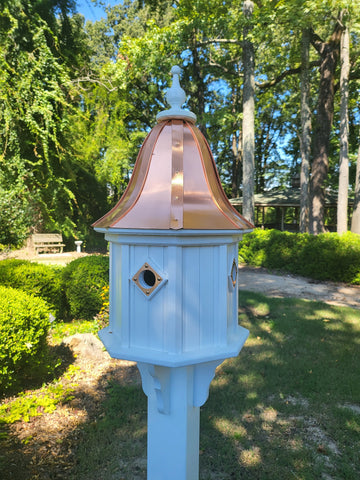 Bell Patina Copper Roof Bird House Handmade, Octagon Shape, Extra Large With 4 Nesting Compartments, Weather Resistant Birdhouses