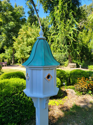 Birdhouse With Bell Copper Roof Handmade, Octagon Shape, Extra Large With 4 Nesting Compartments, Weather Resistant Birdhouses