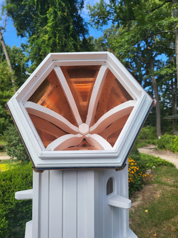 Copper Roof Birdhouse Handmade, 6 Sided, Large With 3 Nesting Compartments, Weather Resistant Birdhouses