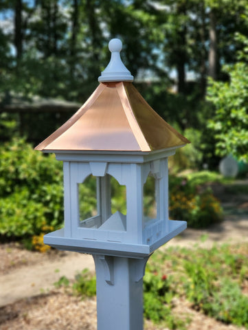 Bird Feeder With Copper Roof, Large Capacity Feed Tray, Square Design
