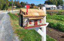 Load image into Gallery viewer, Mailbox + Post Set, White Stone House Mailbox, Amish Made + Custom Painted Post, With USPS Approved Metal Insert, Red Trim - Barn Mailboxes Stone
