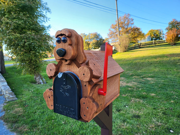 Dog Mailbox  Amish Handmade, Wooden With Metal Box Insert USPS Approved - Made With Yellow Pine Rougher Head - Unique Mailboxes