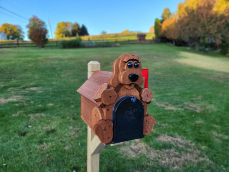 Dog Mailbox  Amish Handmade, Wooden With Metal Box Insert USPS Approved - Made With Yellow Pine Rougher Head - Unique Mailboxes