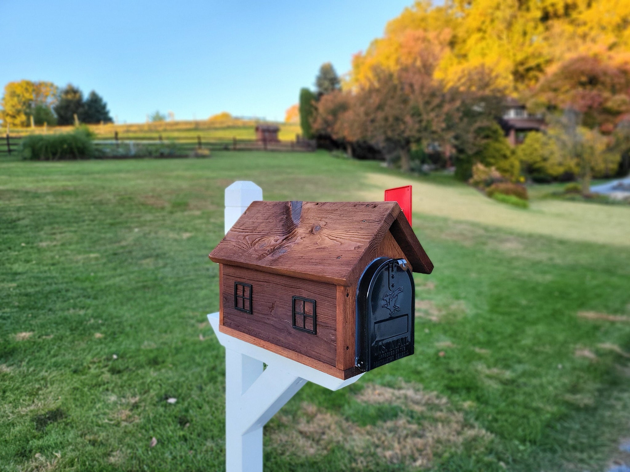 Amish Mailbox with Horse and Buggy and Cedar Roof | good Unique Rustic Outdoor Decor | K0004