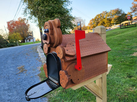 Amish Mailbox Bear Design Wooden With Metal Insert USPS Approved Mailbox Outdoor - Animal Shape + Cabins