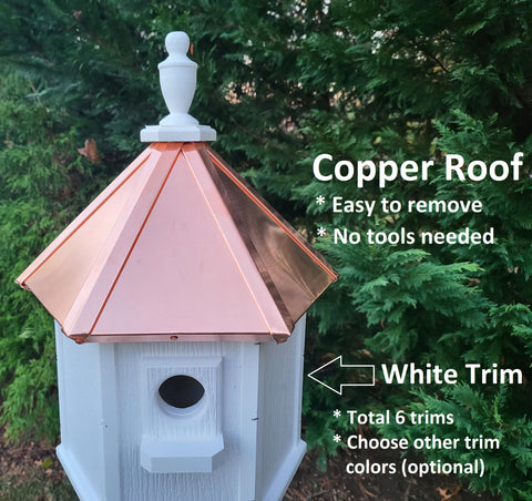 2 Nesting Compartments Amish Handmade Copper Roof Birdhouse With Individual Perches, Duplex 2 Holes Bluebird Songbird Bird House