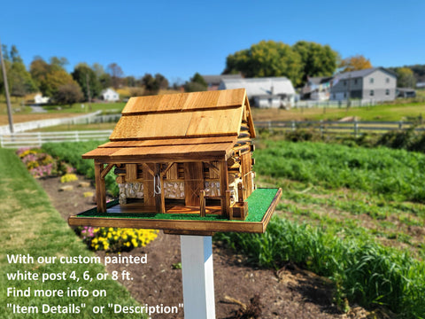 Western Bird Feeder Amish Handmade Large, Cedar Roof, Yellow Pine and White Stones