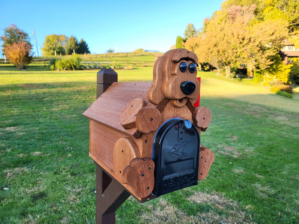 Dog Mailbox  Amish Handmade, Wooden With Metal Box Insert USPS Approved - Made With Yellow Pine Rougher Head - Unique Mailboxes