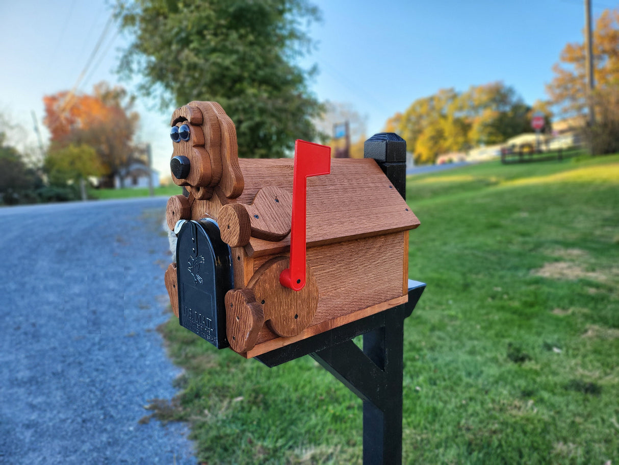 Dog Mailbox  Amish Handmade, Wooden With Metal Box Insert USPS Approved - Made With Yellow Pine Rougher Head - Unique Mailboxes