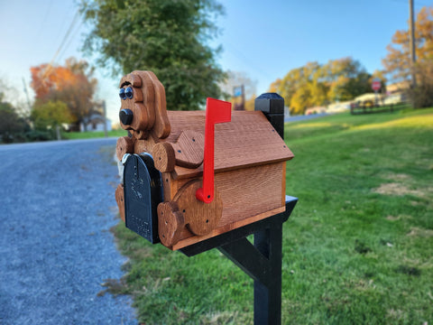 Dog Mailbox  Amish Handmade, Wooden With Metal Box Insert USPS Approved - Made With Yellow Pine Rougher Head
