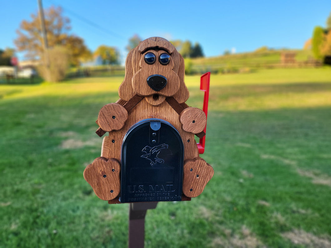 Dog Mailbox  Amish Handmade, Wooden With Metal Box Insert USPS Approved - Made With Yellow Pine Rougher Head - Unique Mailboxes