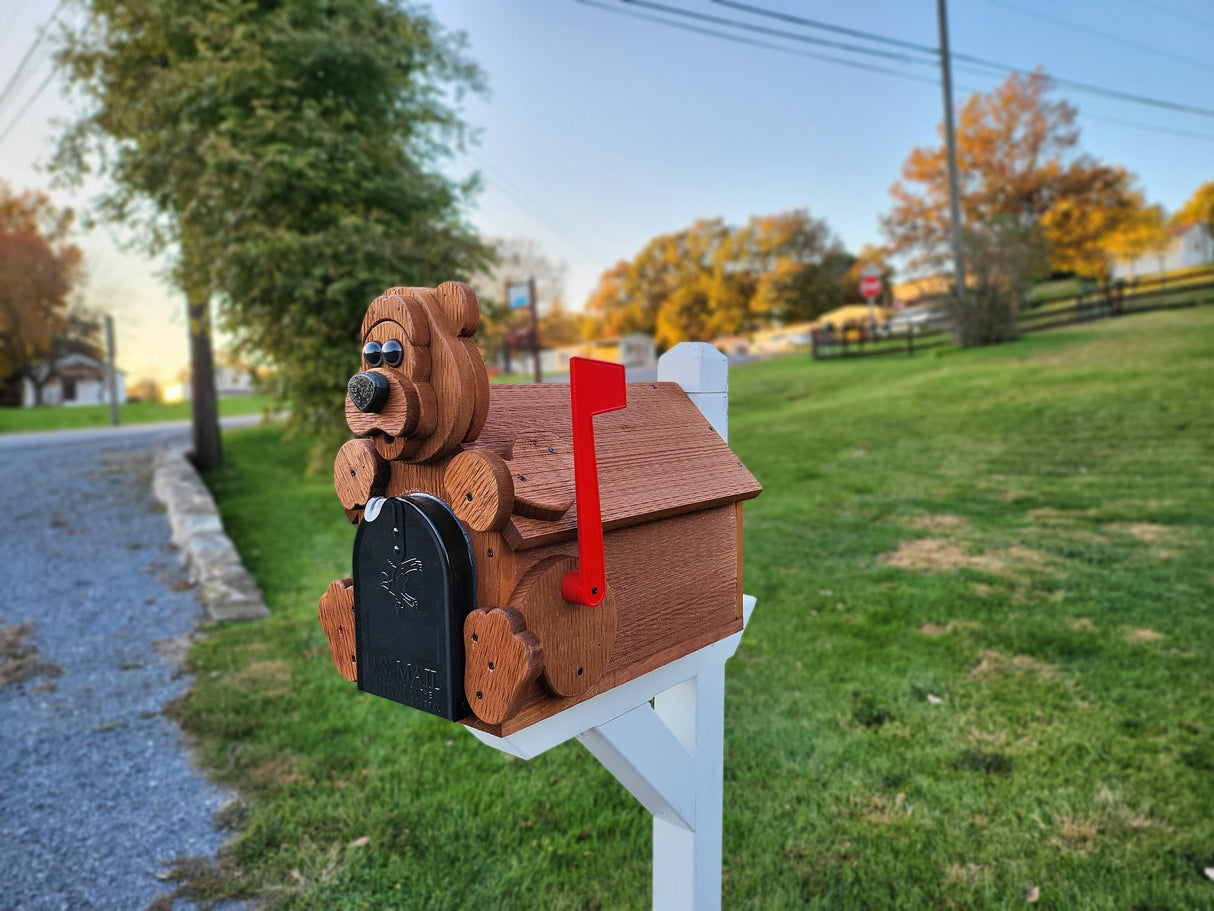 Bear Mailbox  Amish Handmade, Wooden With Metal Box Insert USPS Approved - Made With Yellow Pine Rougher Head - Unique Mailboxes