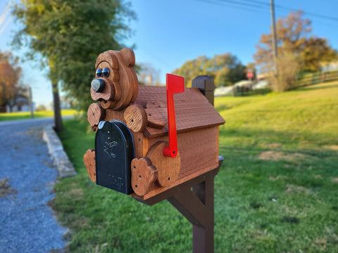 Amish Mailbox Bear Design Wooden With Metal Insert USPS Approved Mailbox Outdoor